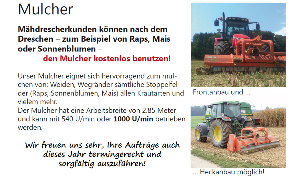 Mulcher Kaufmann Maschinenbetrieb Subingen Mähdreschen Kranarbeiten